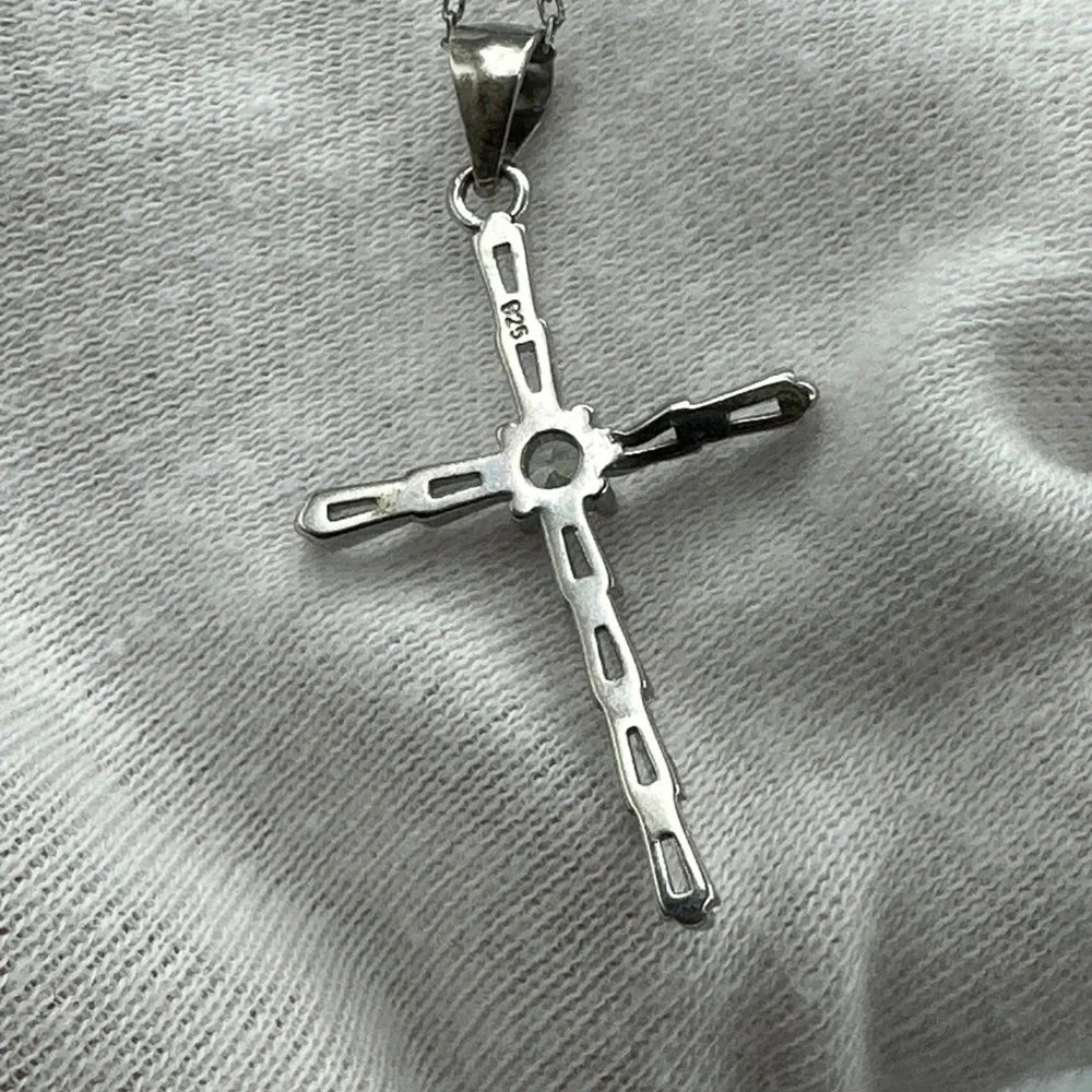 Vintage Sterling Silver .925 crystal‎ cross Necklace #377